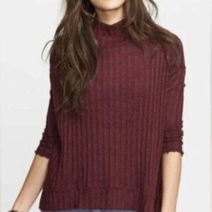 Free People Burgundy/Blackberry Clarissa Mock Neck Ribbed Sweater Size S/P Boho